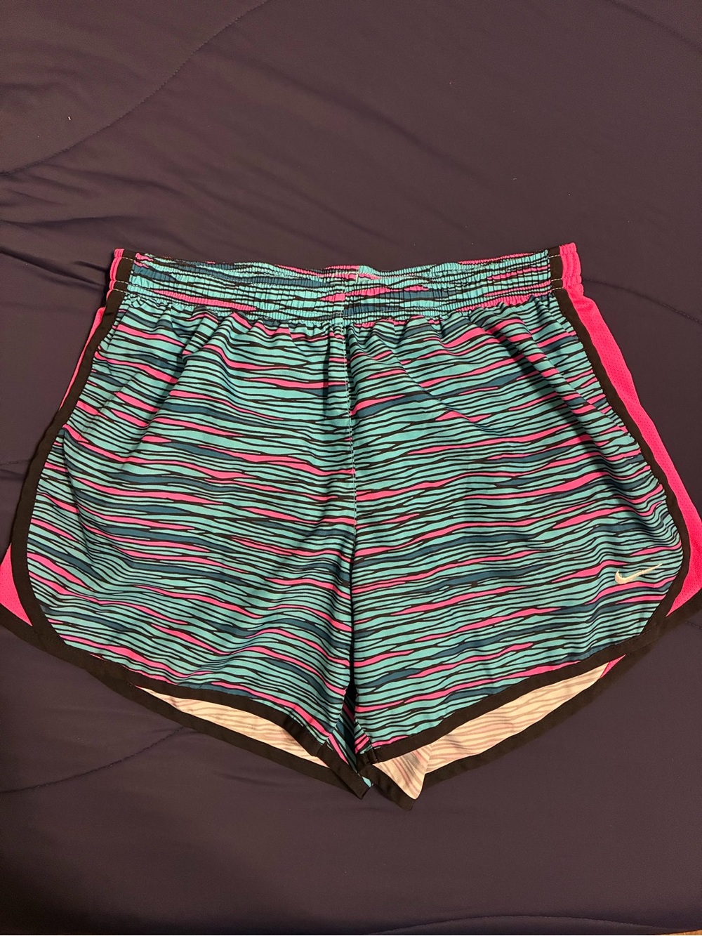 Nike Aqua and Pink Striped Running Shorts
